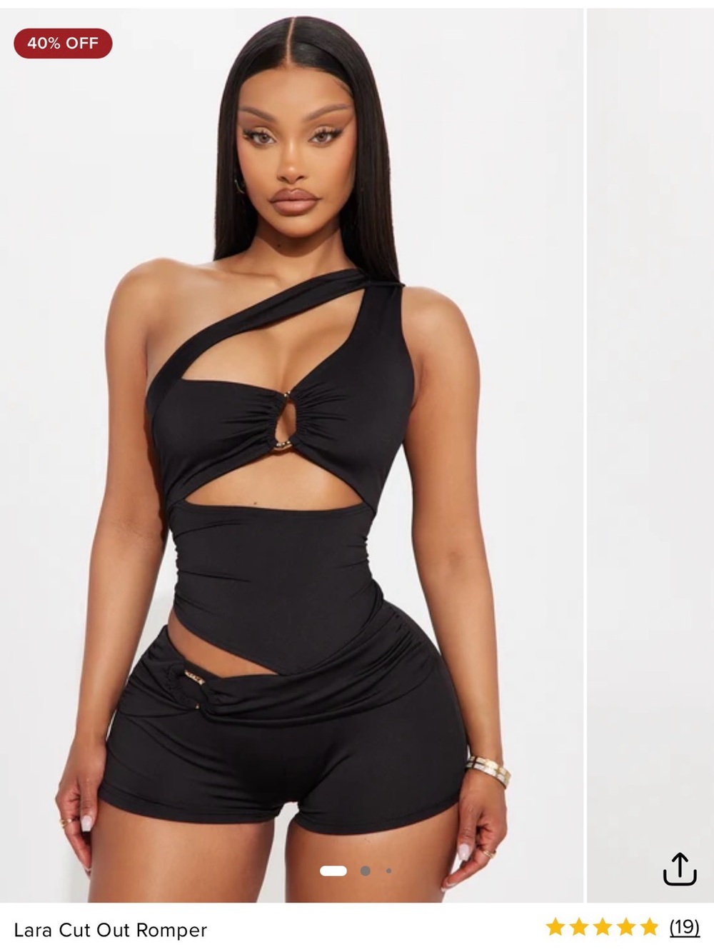 Lara Cut-Out One-Shoulder Romper - Black